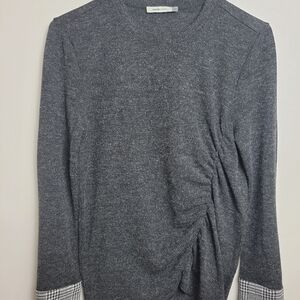 Maude Vivante Small Sweater Gray With Plaid Cuffs.